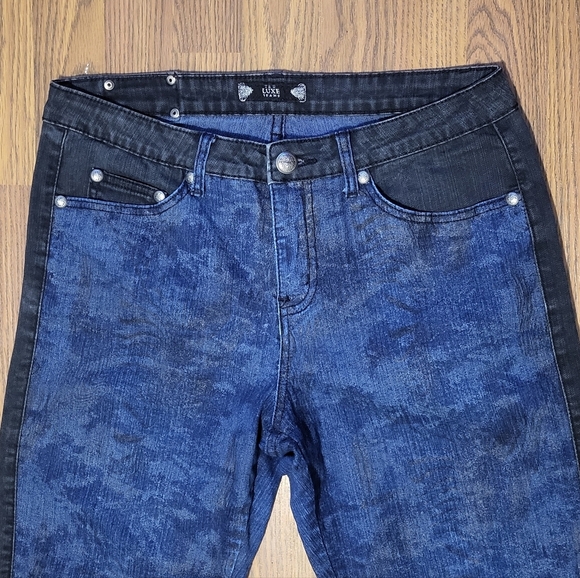 Tru Luxe Women’s Jeans Size 30/10 Blue Black Two-Tone Floral Stretch Denim B17 - Picture 4 of 12